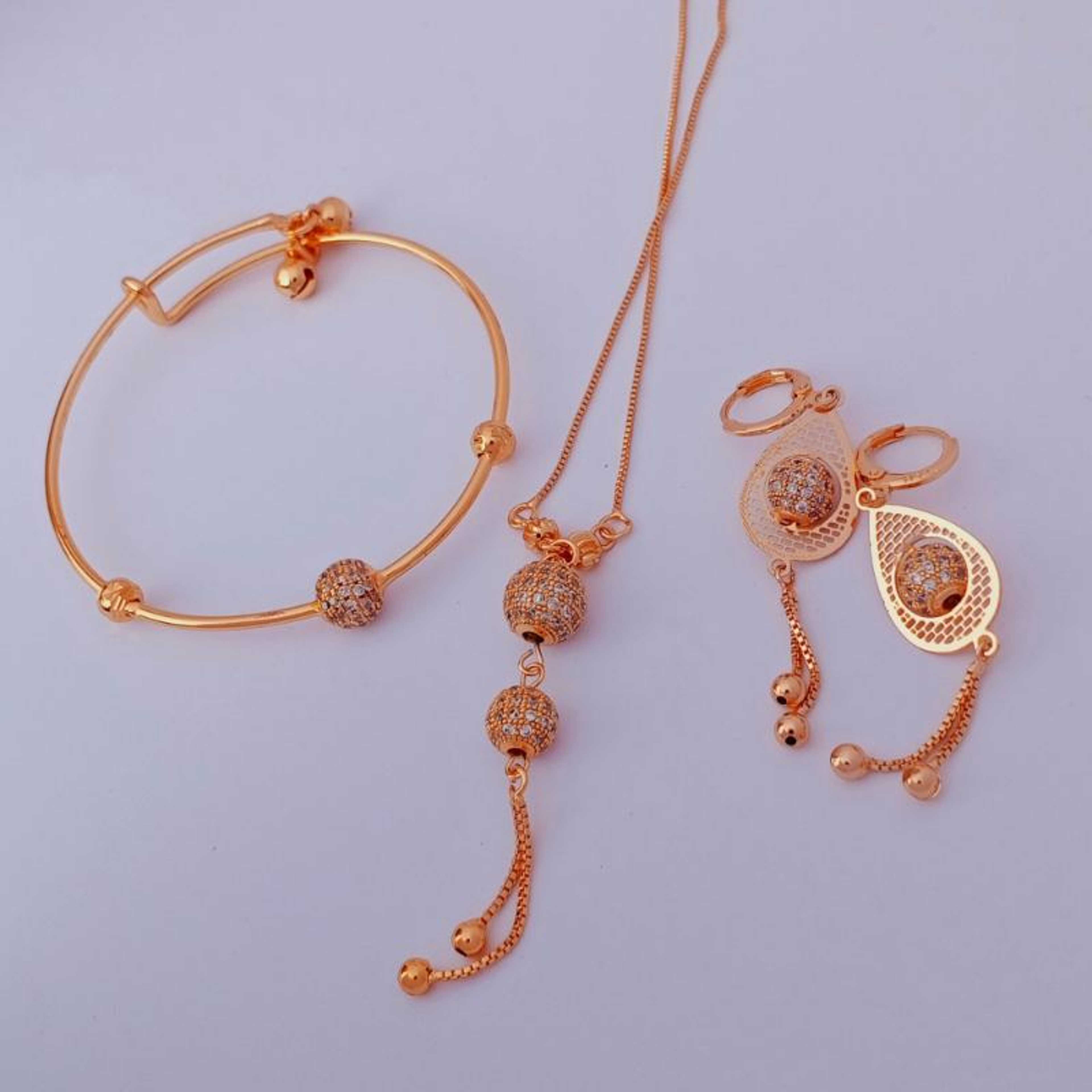 Zircon Ball Necklace for girls with Earring  Berslet Free Gift Box Jewellery set for girls By The Online World.