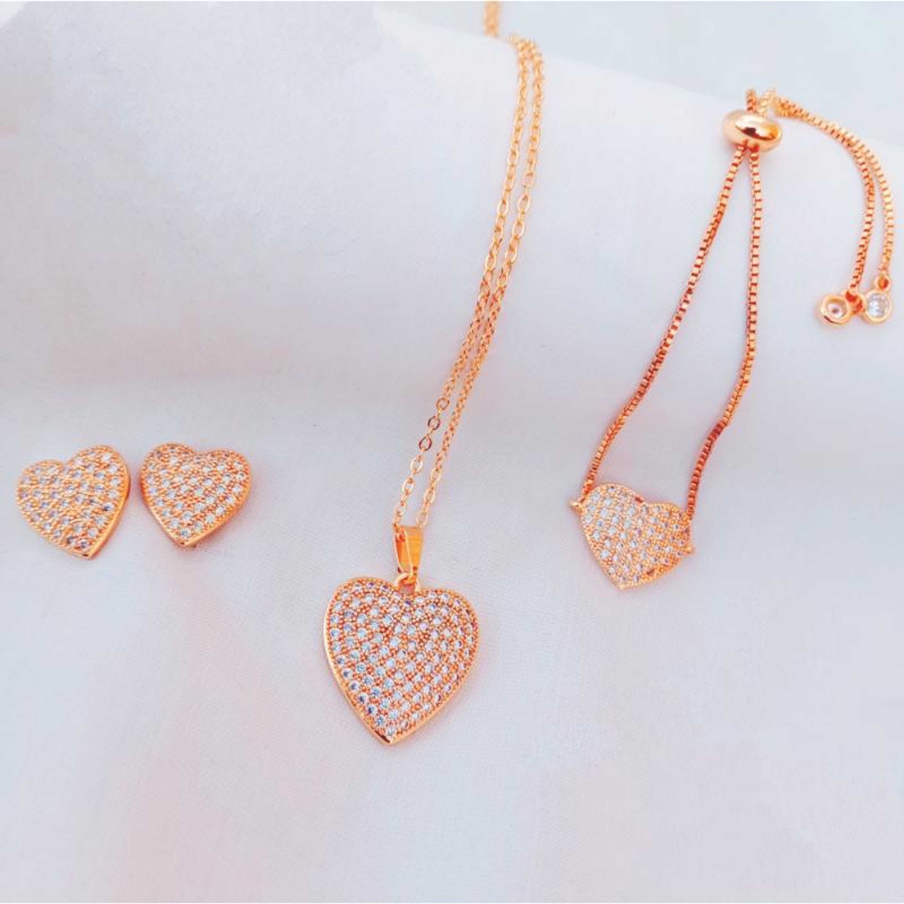 3/pcs Heart Zircon Necklace Set For Girls