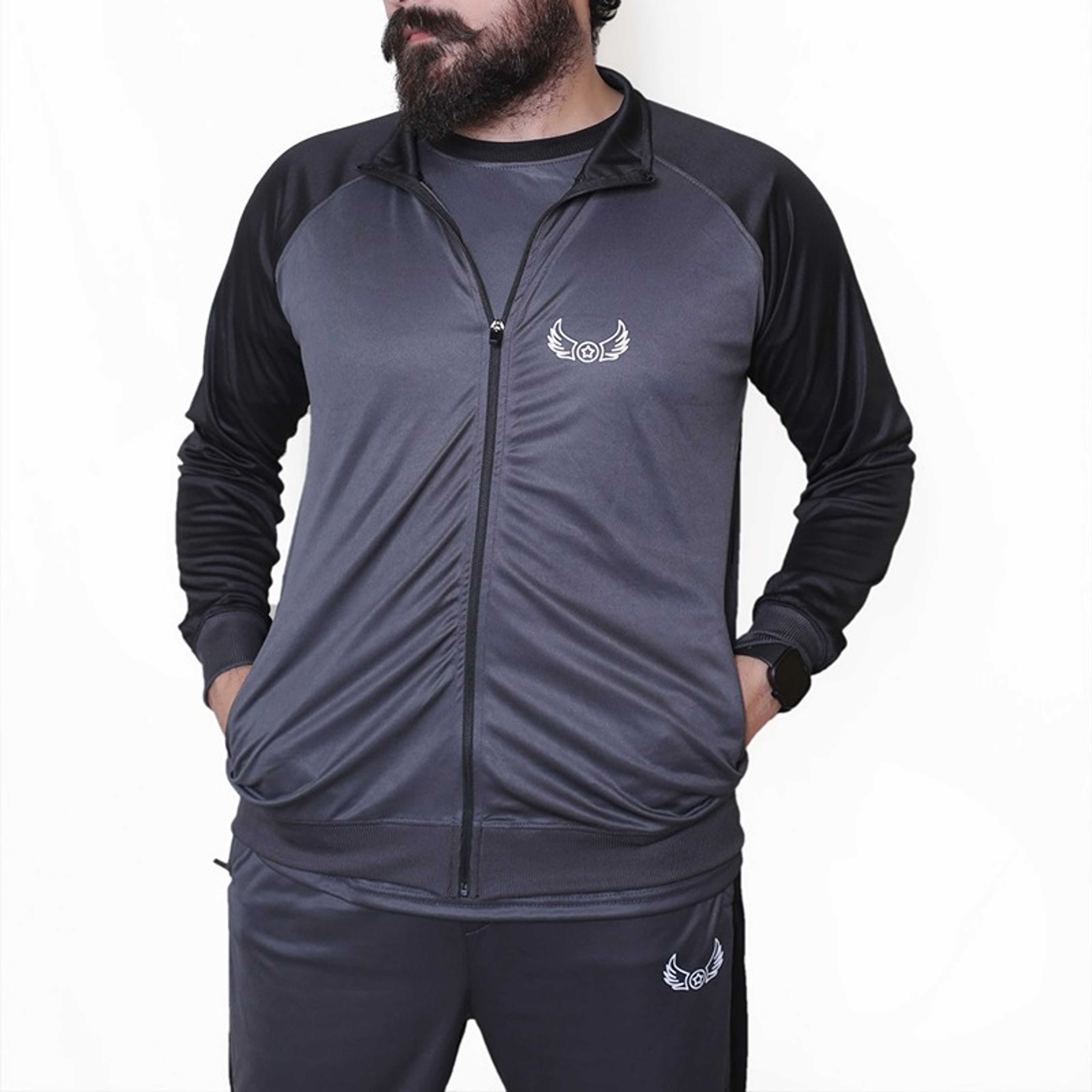 Grey Black Sports Tracksuits - Product Main Image