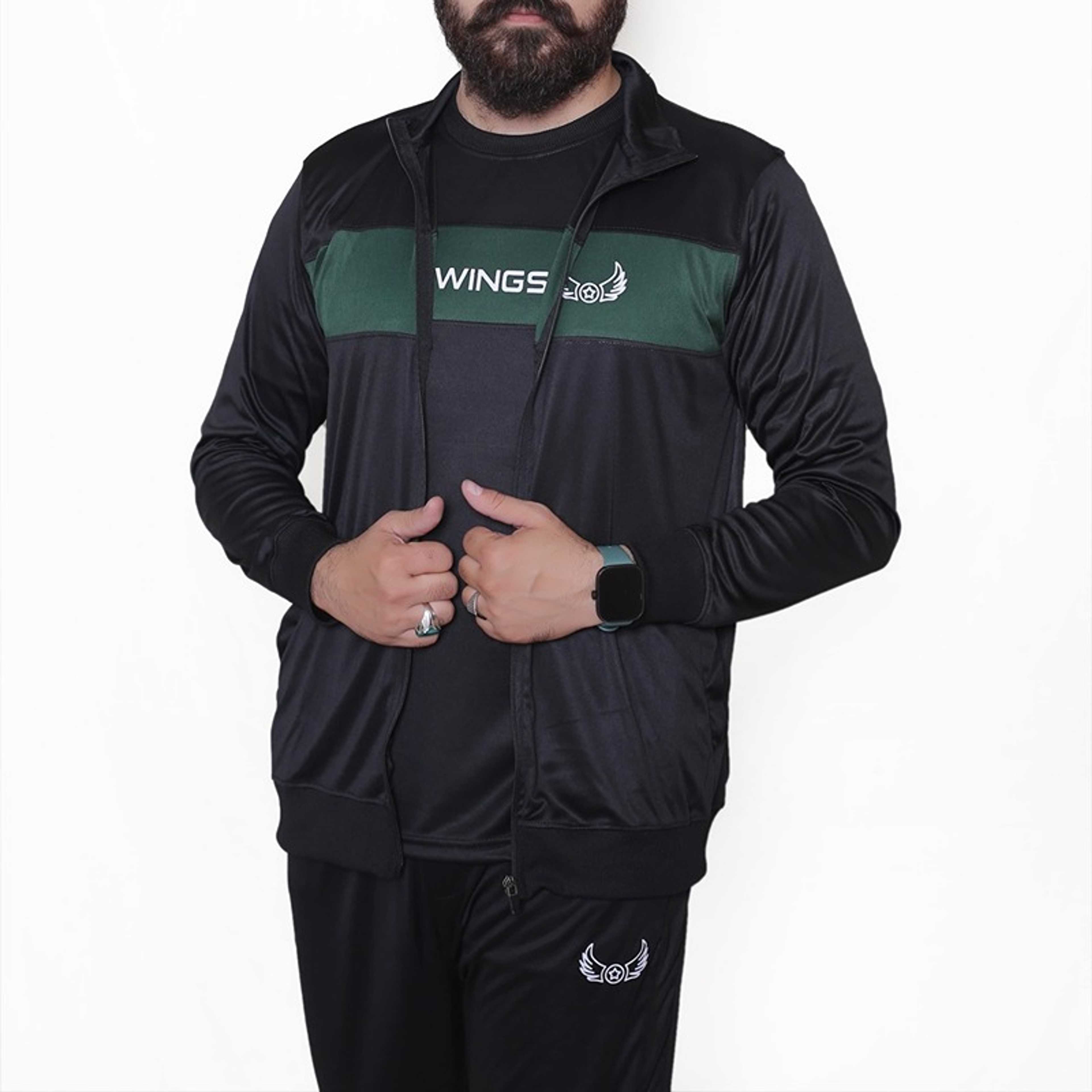 3in1 Green Black Sports Tracksuits - Product Main Image