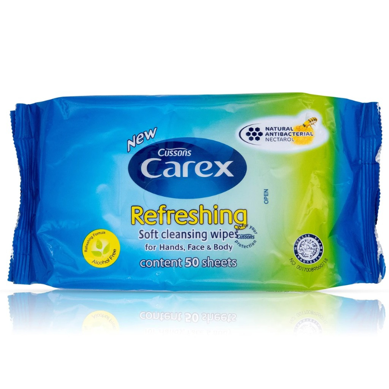 CAREX WIPES FOR HANDS, FACE & BODY REFRESHING 2X50'S