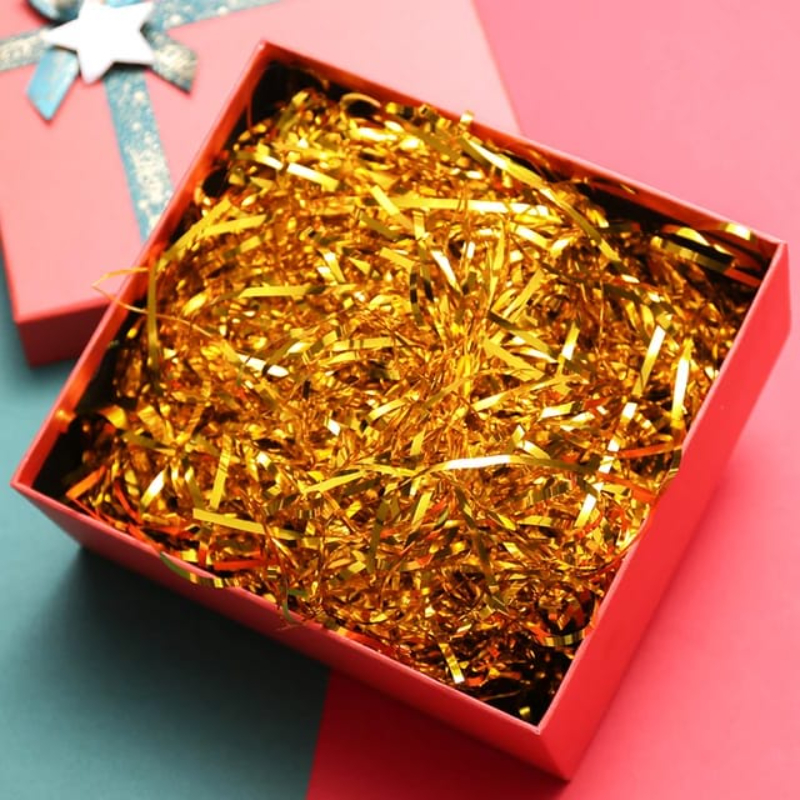 100g Gold Reflective Plastic Raffia Shredded golden colr Flash Raffia for DIY Gift Box Filler Decoration Party Packaging