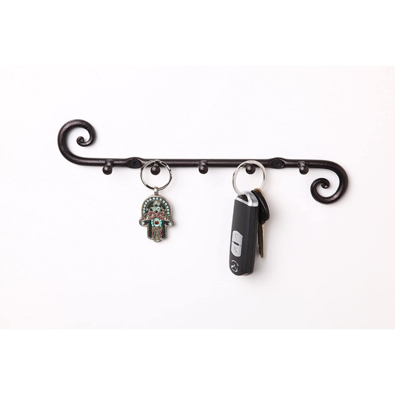 5 Hooks Swirls Decorative Rack for Hanging Home Organized - Key Bar, Tools, Accessories - Wall Mount Easy Installation  Wrought Iron Fancy Keys Holder for Wall  Rot Metal Handmade Key rack