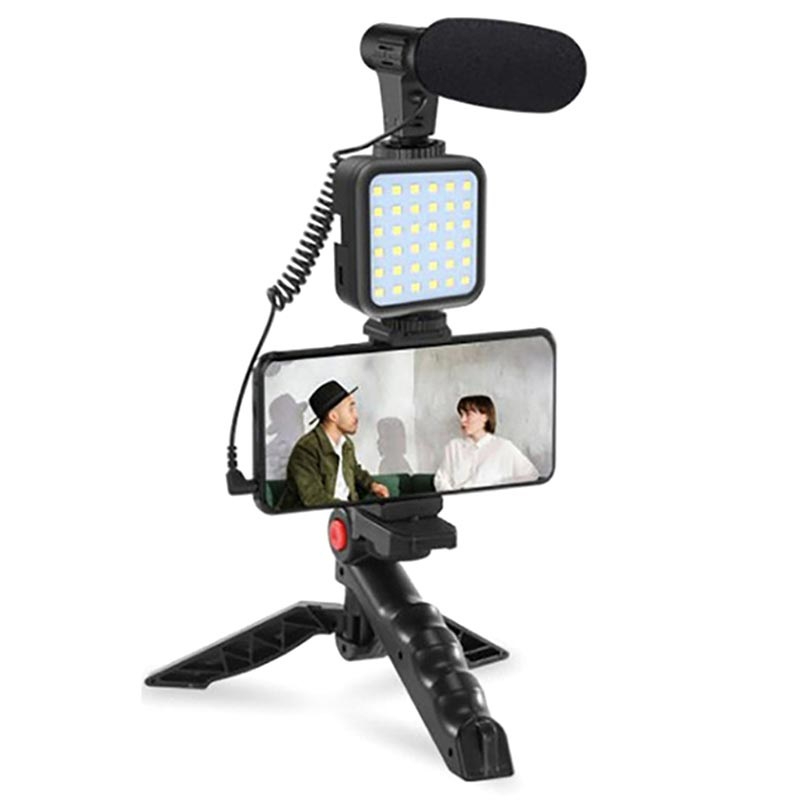 Vlogging Video Making Kit With Light, Table Tripod Stand, Microphone, Phone Holder, Bluetooth Remote