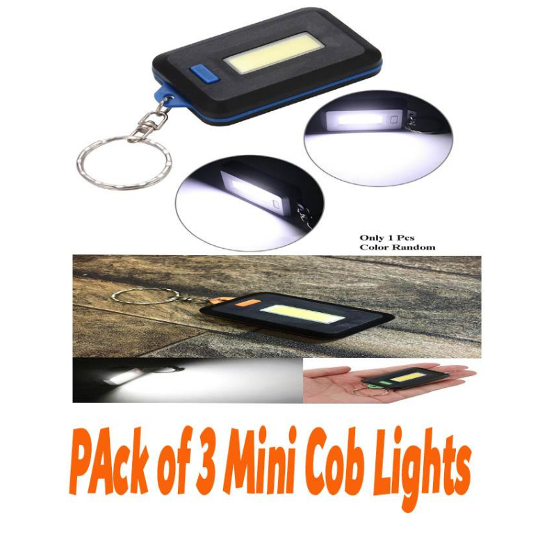 Pack of 3 - Mini COB LED Keychain Flashlight 3 Modes Key Chain Portable Keyring Lights