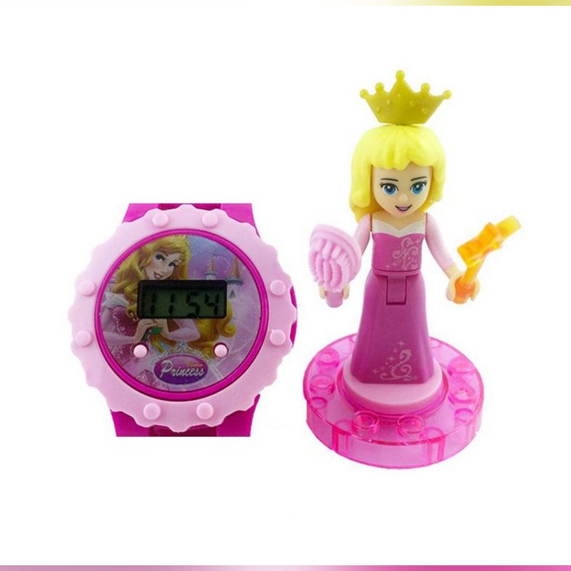 Different Characters Light & Sound Watch, Cartoon Watch Building Blocks Rotating Light Music Electronic Toy Watch for Girls