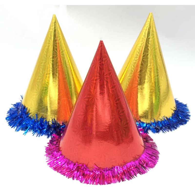 Pack of 3 - Birthday Holographic Caps for Kids, Happy Birthday Furr Cap