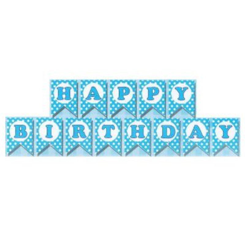 Cut Out Blue Polka Happy Birthday Banner, Party Banner For Kid Birthday Party Decoration