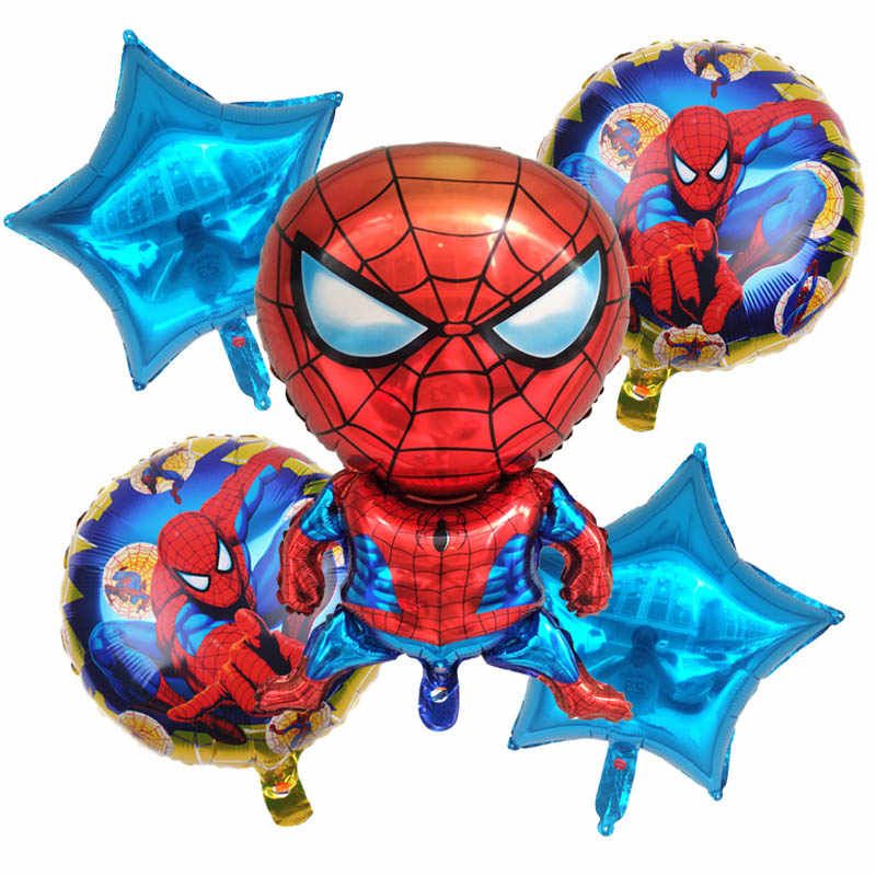 5 Pc's Spiderman Birthday Party Superhero Balloons, Spiderman Theme Foil Balloon Set For Boy Birthday Party Decoration
