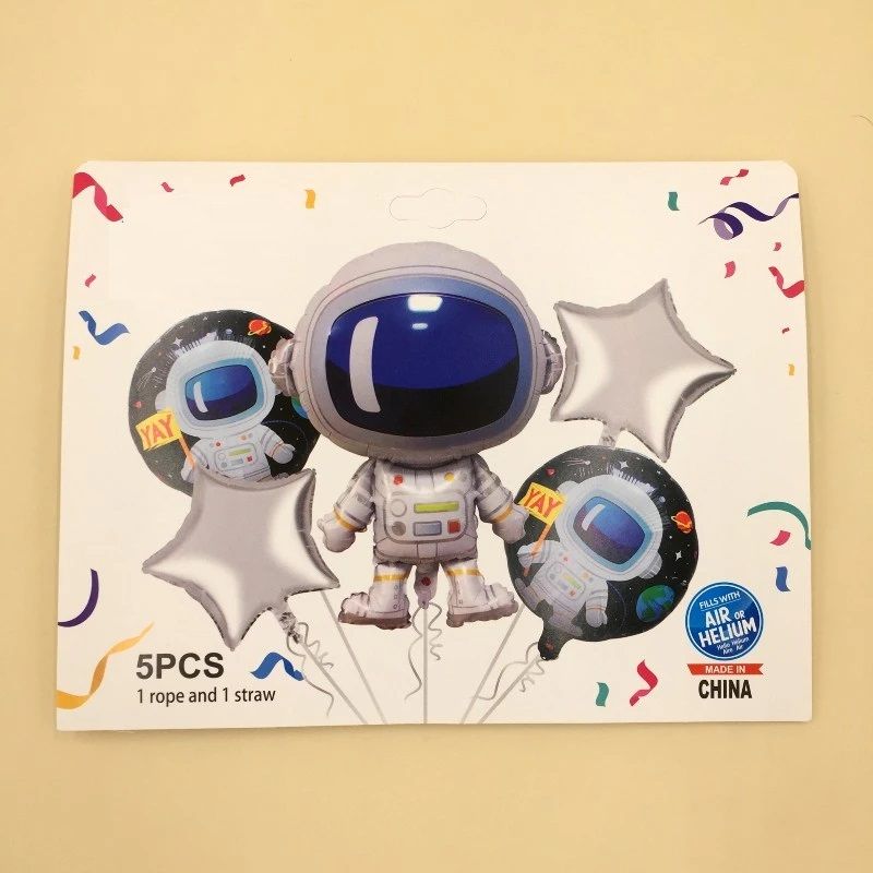 5 Pc's Space Theme Astronaut Foil Balloons Set, Spaceman Balloons Set For Kids Birthday Party Decoration