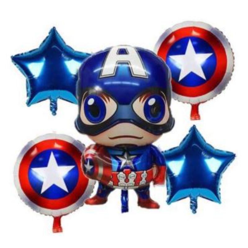 5 Pc's Captain America Birthday Party Superhero Balloons, Captain America Theme Foil Balloon Set For Boy Birthday Party Decoration