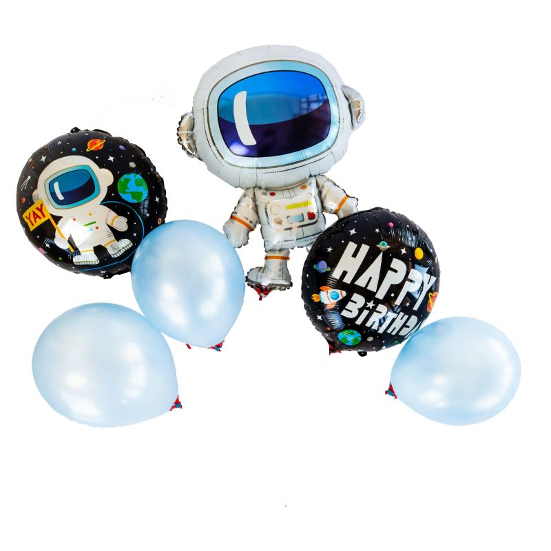 6 Pc's Space Theme Astronaut Foil Balloons Set, Spaceman Balloons Set For Kids Birthday Party Decoration, Space Astronaut Rocket Theme Happy Birthday Balloon Set