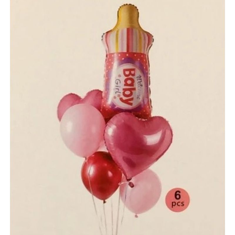 6 Pc's New Born Baby Girl Feeder/Bottle Shaped Welcome Balloon Kit