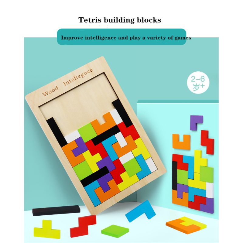 Multicolor Wooden Tetris Puzzle Blocks Board For Kids Early Educational Toys