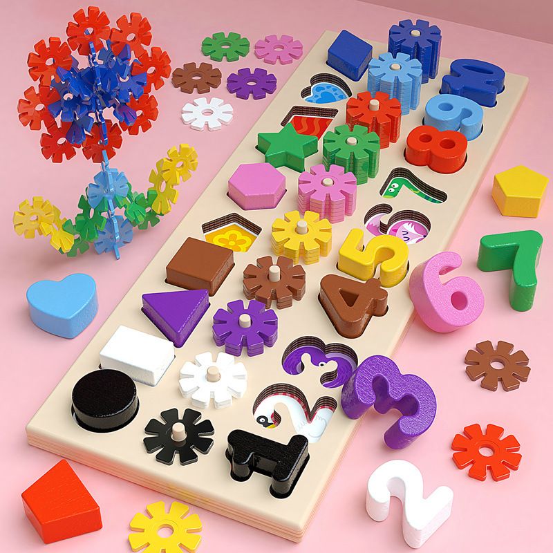 3 in 1 Wooden Montessori Learning Toy, Snowflakes Abacus Board, Wooden Snowflakes, Numbers and Mathematical Sign Learning Board, Snowflakes Digital Board, Learning & Educational Toys for Number Counting, Colors Stacking, Shape Sorting