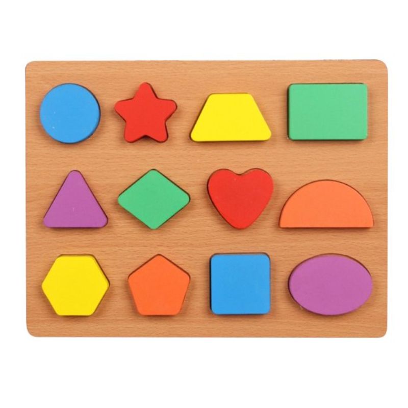 12 Grids Wooden Geometric Shapes Puzzle - Multicolor Kids Early Educational Toys