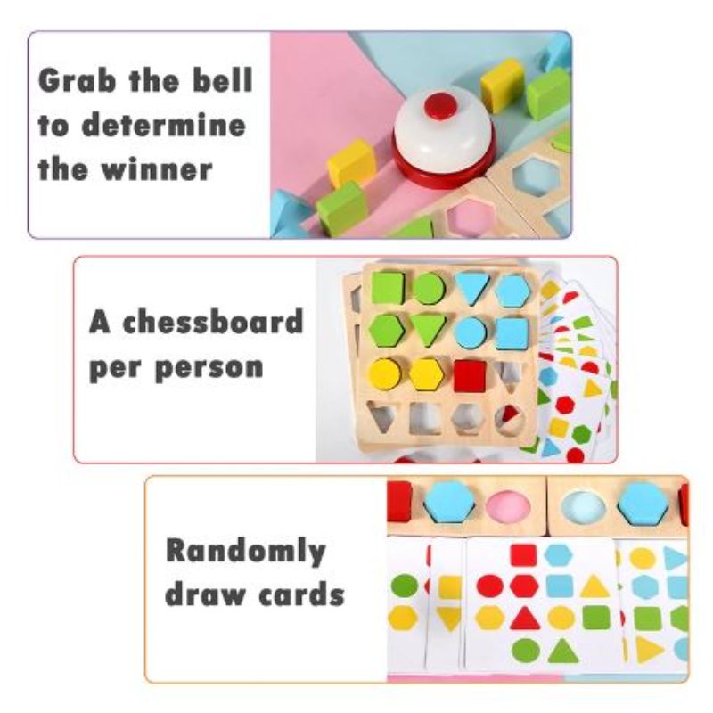 2 Players Wooden Geometric Shapes Puzzle Game - Multicolor Kids Early Educational Toys, Kids Geometric Puzzle Battle Game Set