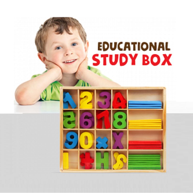 Wooden Computation Study Box With Counting Sticks for Basic Math Calculations for Kids