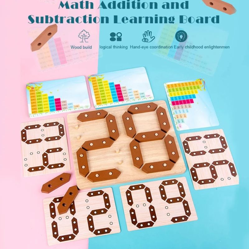 Mathematical Addition & Subtraction Learning Board With Cards, Mathematical Blocks & Cards Counting Learning Board, Kids Wooden Puzzle Game Numbers Learning Educational Toys Board Game