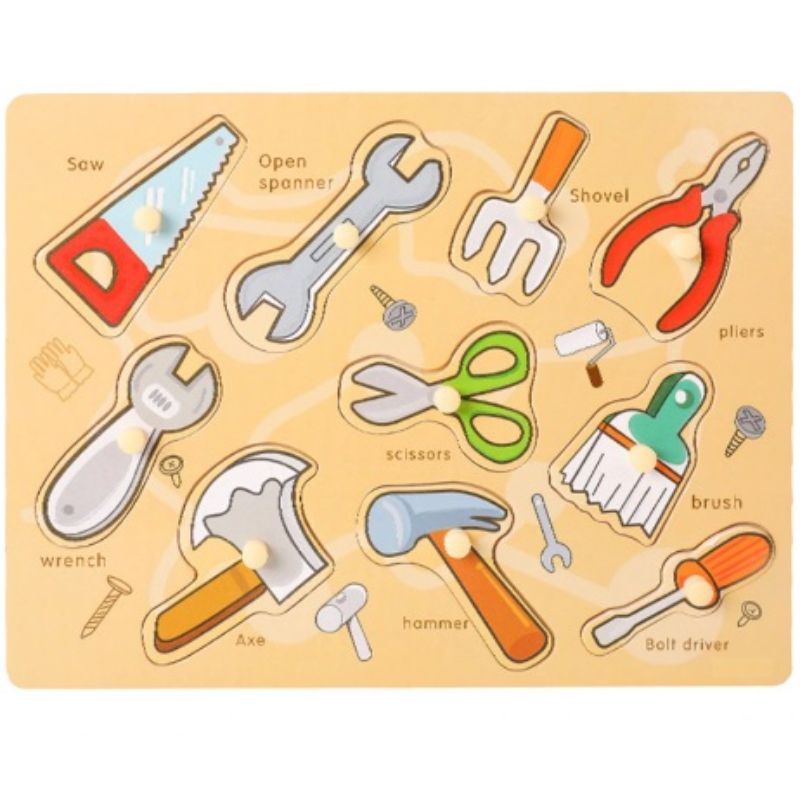 Wooden Construction Tools Grab Puzzle Board For Kids Early Educational Toys
