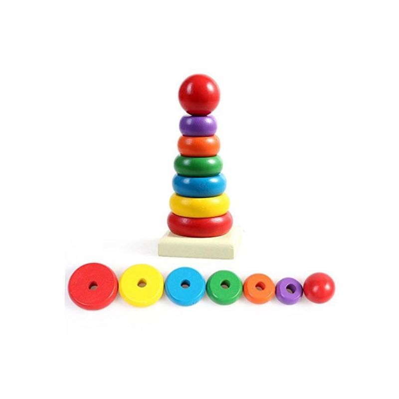 Wooden Stacking Ring Tower Educational Toy - Multicolor