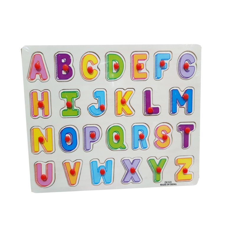 Wooden Uppercase Alphabets Peg Board Puzzle For Kids Early Educational Toy - 11.5 Inch x 9 Inch