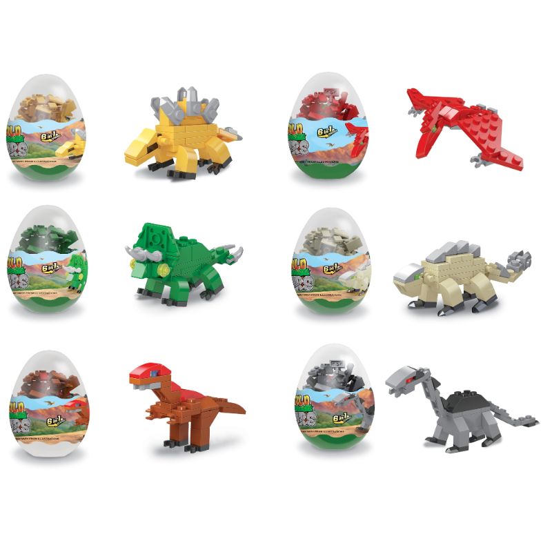 12-Piece 6-in-1 Kids Easter Eggs Filled With 6 Style Dinosaurs Building Blocks, Educational Toy Dinosaur Eggs Building Bricks Set