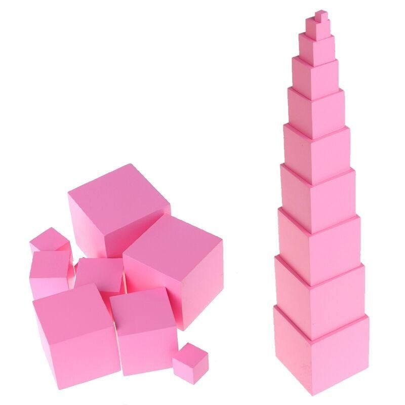 Pink Tower Wooden Square Building Blocks For Kids Early Educational Toys
