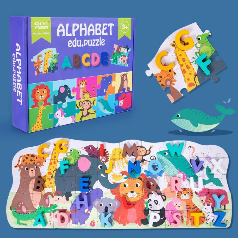 76 Piece's Alphabets Puzzle Sorting Game Set, Wooden 3D Alphabet Animal Puzzle, Alphabets Edu Puzzle