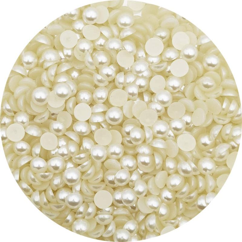 Pack of 100 - Ivory ABS Flat Back Half Round Pearl Beads Cabochon Pearl Beads With Flatback for DIY Craft, Semi Circle Beads
