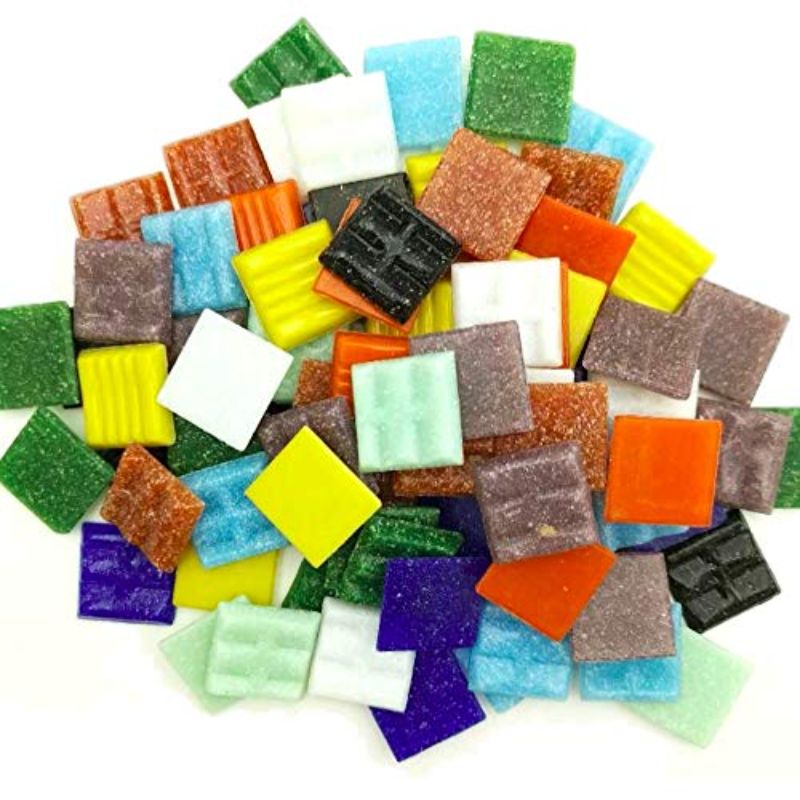 Pack of 10 - Random Color & Design 2cm Mosaic Tile Pieces, Mosaic Stone For DIY Arts and Crafts Project, Square Glitter Shiny Glass Mosaic Tiles For Crafts Bulk Art Work DIY Decoration