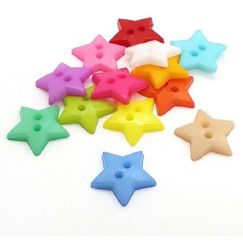 Pack of 15 - Colorful Star Shaped Buttons 2 Hole Star Plastic Button for DIY Sewing Decoration Art Crafts