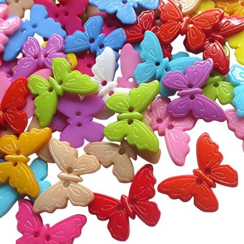 Pack of 20 - Colorful 2 Holes Butterfly Shaped Buttons Butterfly Plastic Button for DIY Sewing Decoration Art Crafts