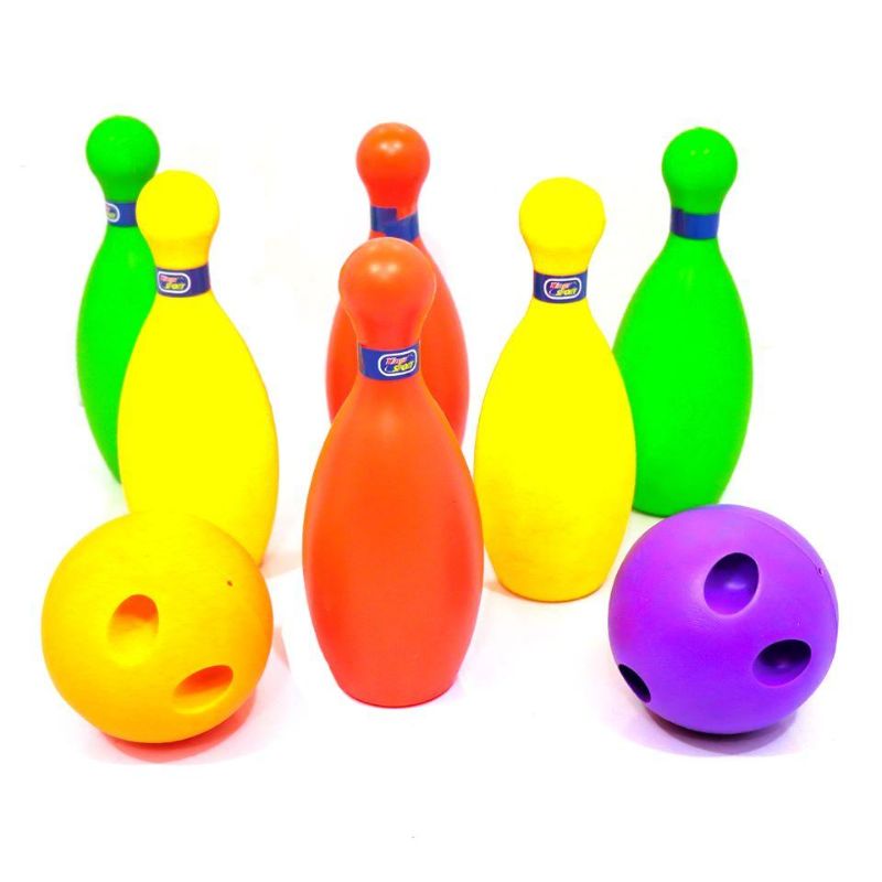 Moden Design Real Action Bowling Game Includes 6 Multi-Colored Pins and 2 Bowling Balls Set