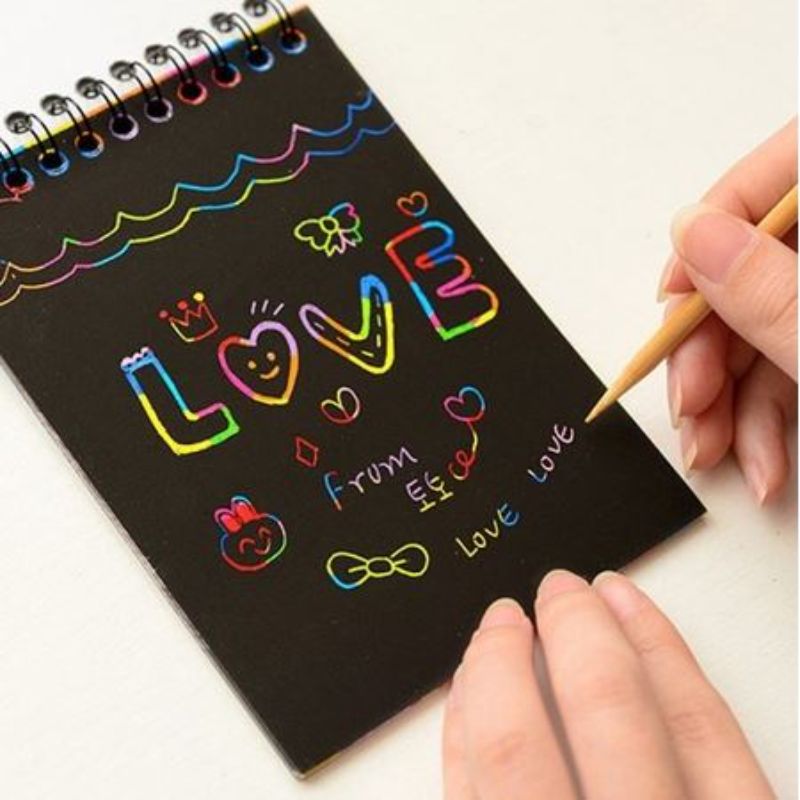 DIY Scratch Note, Magic Scratch Notebook, Scratch Pad For Kids, Scratch Note Black Cardboard Creative DIY Draw Sketch Notes for Kid Toy Notebook