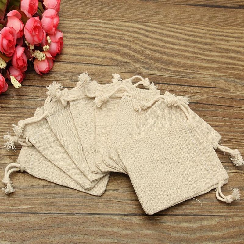 Pack of 10 - Multipurposed Natural Linen Burlap Jute Sack Drawstring Small Storage Bags/Pouch For Kitchen, Festivals, DIY Craft, Presents, Party Favors, Snacks & Jewelry Etc