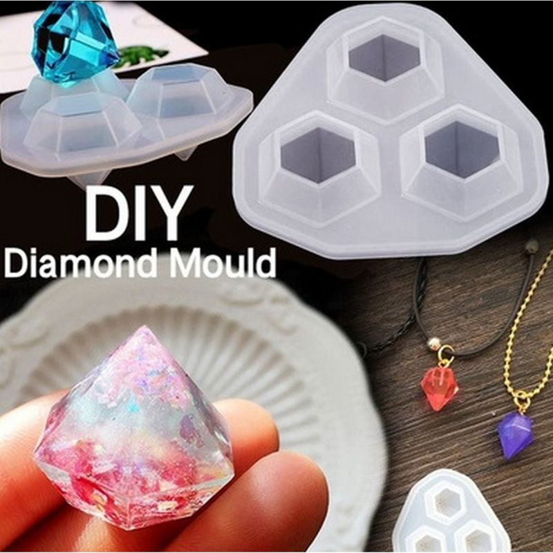 3D Diamond Shape Clear Silicone 3 Cavity Resin Molds for Making Polymer Clay, Crafting, Resin Epoxy - Resin Moulds Resin Diamond Mold Jewelry Mold Kit for Making Jewelry