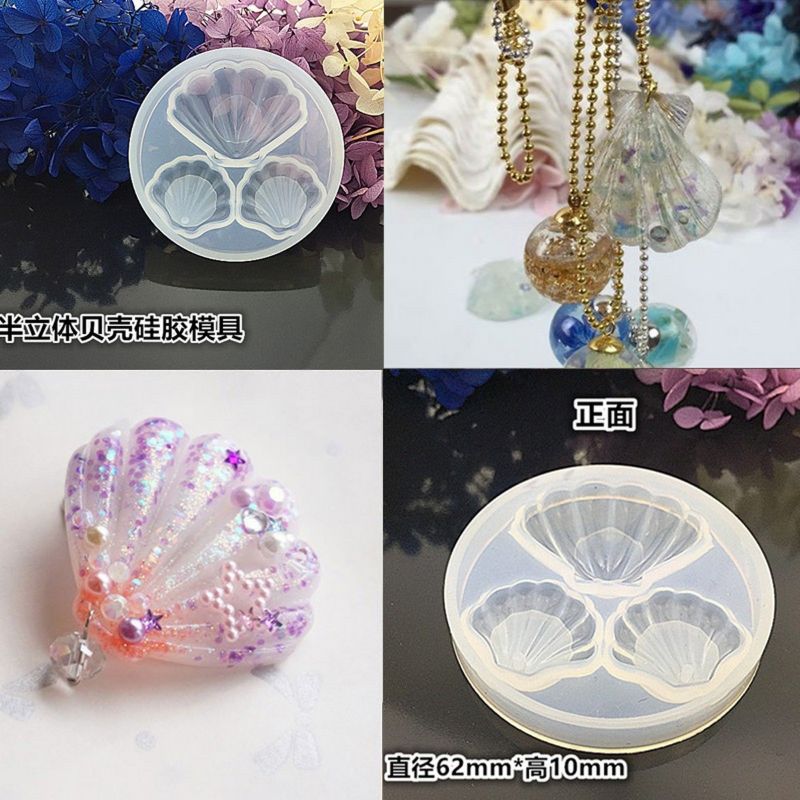 Mini 3D Sea Shell Shaped Clear Silicone 3 Cavity Epoxy Resin Mold for Making Polymer Clay Crafting, Resin Epoxy - Resin Moulds Resin Jewelry Mold Resin Mold Kit for Making Jewelry