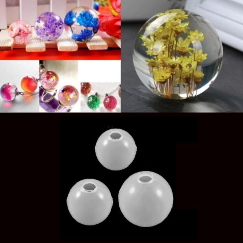3 Pcs Large Hole Sphere Ball Epoxy Mold Silicone Casting Mold, Sphere Shapes Cabochon Gem Silicone Jewelry Mold Epoxy Resin Mold for Making Polymer Clay Crafting, Resin Epoxy Resin Tray, Resin Moulds Jewelry Resin Molds