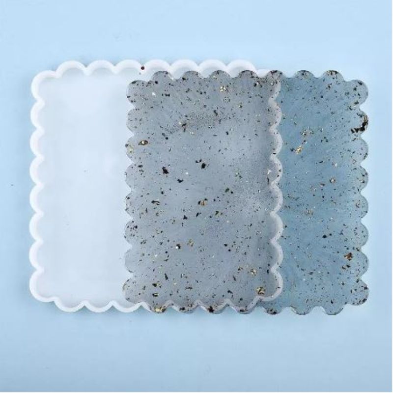 Square Flower Edges Epoxy Resin Tray Mold Silicone Square Flower Mold Large Coaster Resin Mould Crystal Epoxy Resin Molds Flower Coaster Tray Large Resin Tray Resin Moulds
