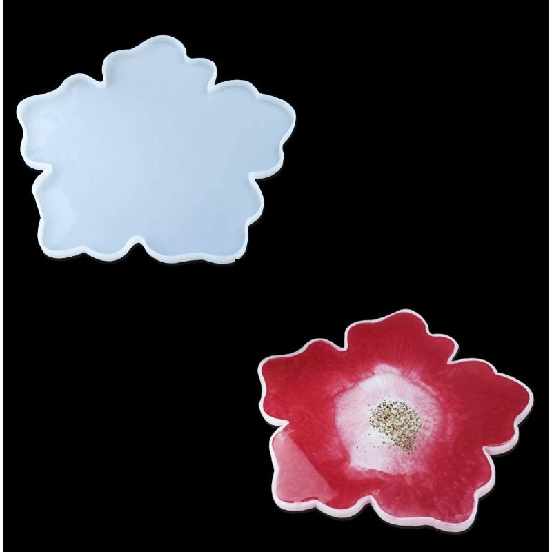 Mirror Flower Epoxy Resin Tray Mold Silicone Large Coaster Resin Mould Crystal Epoxy Resin Molds Flower Coaster Tray Large Resin Tray Resin Moulds Flower Coaster Mold Flower Shaped Resin Mold