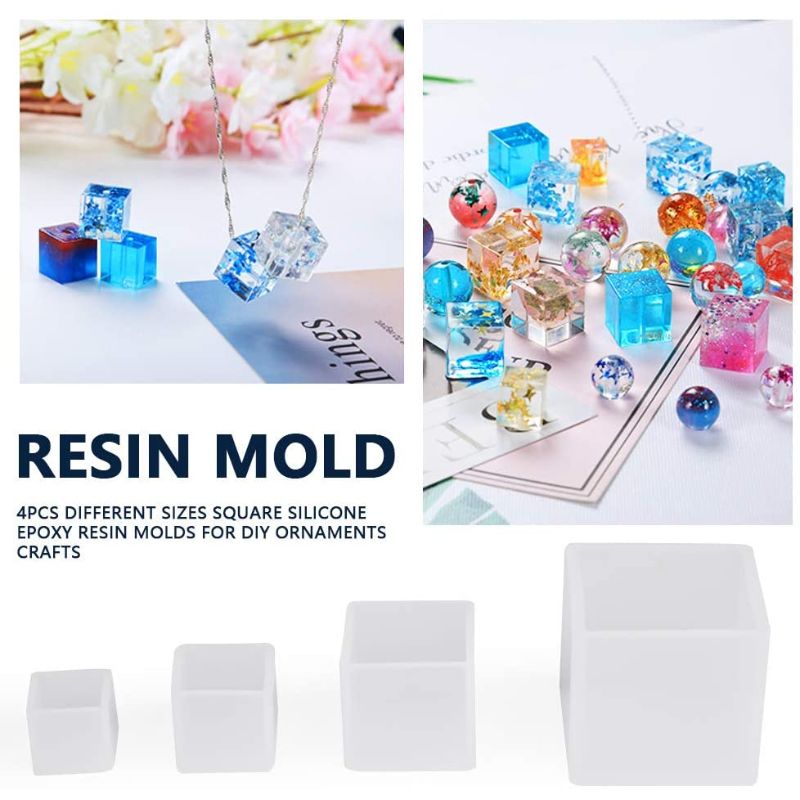 4pcs Square Cube Resin Mold Set, Square Resin Mold Cube Jewelry Silicone Casting Mold, Square Resin Mould