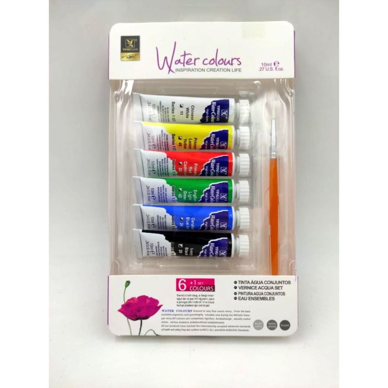 Pack of 6 - Water Color Tubes With One Artist Brush For Artist, Arts & Crafts Purpose, Professional Art Painting Watercolor Paint