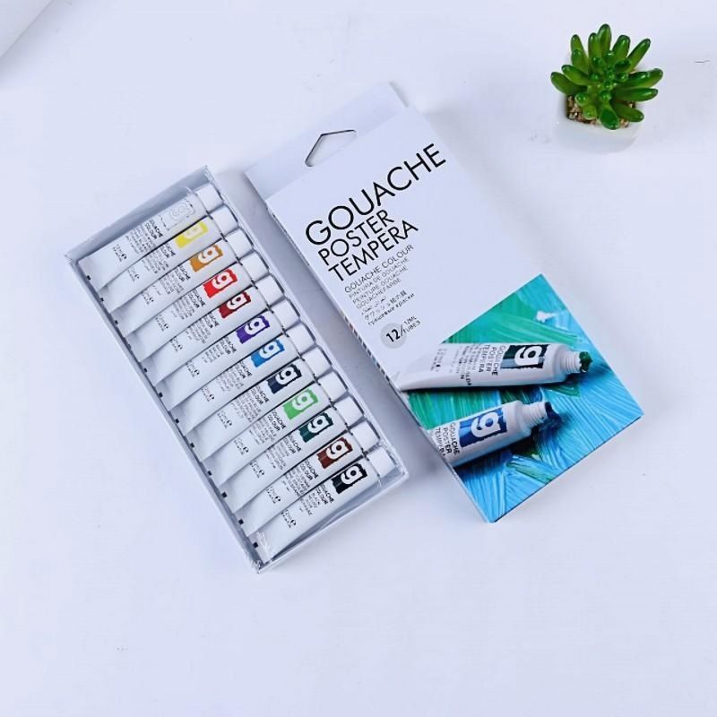 Pack of 12 - Gouache Poster Tempera Paint Colors Tubes Beginners Students Professional Artist Art Kit For Art on Watercolor Paper, Illustration Board, Artboard & Masonite
