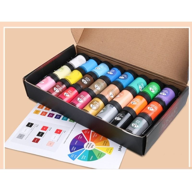 Set of 24 - Multicolor Acrylic Paints With 6 Paint Brushes, 24 Colors 25ML Acrylic Pigment Set