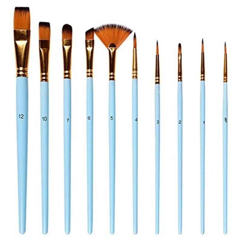 Set of 10 - Round Pointed Tip Nylon Hair Artist Paint Brushes Watercolor Brushes Set for Artists, Adults & Kids, Professional Paint Brush for Watercolor Painting Canvas Ceramic Clay Wood Model Multiple Styles - Random Color
