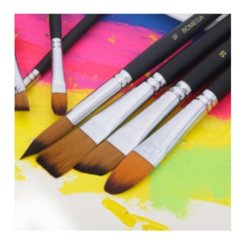 Set of 6 - Round & Flat Artist Paint Brushes, Nylon Hair Painting Brush - Assorted Color