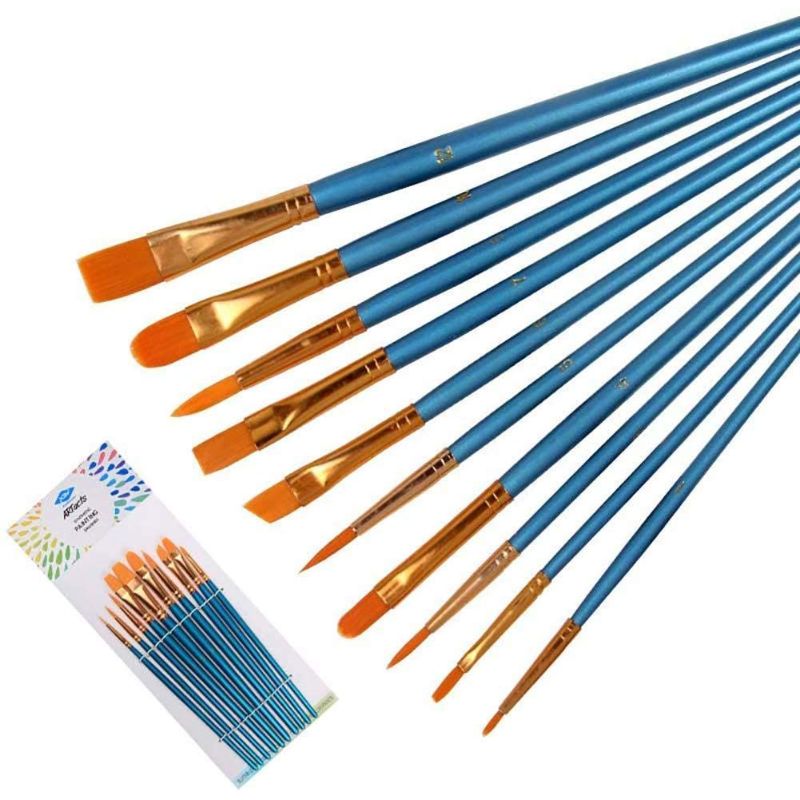 Set of 10 - Round & Flat Artist Paint Brushes, Nylon Hair Painting Brush, Watercolor Brushes, Professional Paint Brush for Watercolor Painting Canvas Ceramic Clay Wood Model Multiple Styles - Random Color