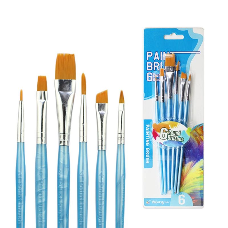 Set of 6 - Round Artist Paint Brushes, Nylon Hair Painting Brush - Random Color