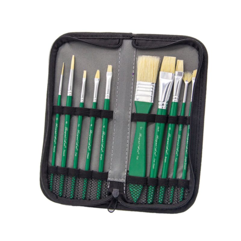 Pack of 10 - Artist Paint Brush Set with Carrying Case, Paint Brush Different Shapes with Bristle Hair Short Handle Brushes, Oil Paint Brush Set